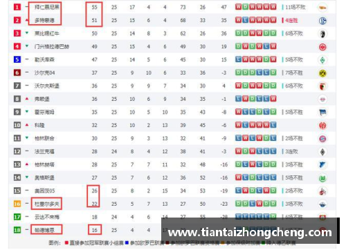 德甲积分排行榜TOP10：谁将成为下一个冠军？